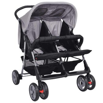 Tweelingwagen staal grijs en zwart 3