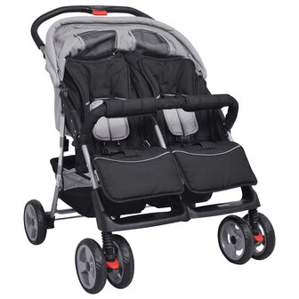 Tweelingwagen staal grijs en zwart 4