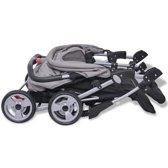Tweelingwagen staal grijs en zwart 7