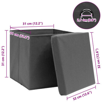 Opbergboxen met deksel 4 st 32x32x32 cm stof grijs 6