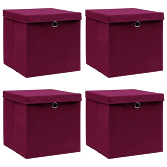 Opbergboxen met deksel 4 st 32x32x32 cm stof donkerrood 1