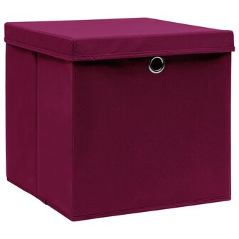 Opbergboxen met deksel 4 st 32x32x32 cm stof donkerrood 2