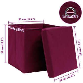 Opbergboxen met deksel 4 st 32x32x32 cm stof donkerrood 6