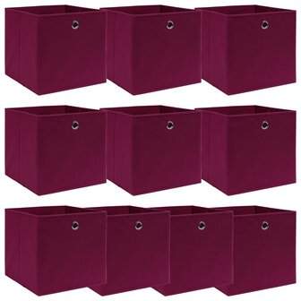 Opbergboxen 10 st 32x32x32 cm stof donkerrood 1