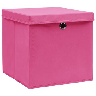 Opbergboxen met deksel 4 st 32x32x32 cm stof roze 2
