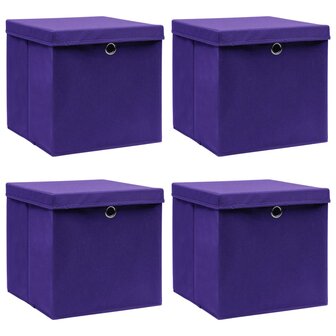  Opbergboxen met deksel 4 st 32x32x32 cm stof paars 1