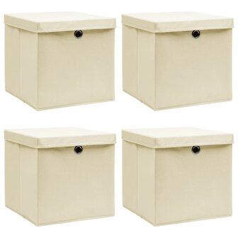  Opbergboxen met deksel 4 st 32x32x32 cm stof cr&egrave;mekleurig 1