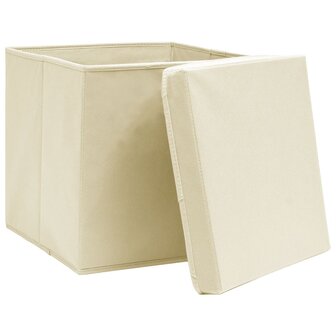  Opbergboxen met deksel 4 st 32x32x32 cm stof cr&egrave;mekleurig 3