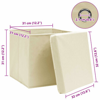  Opbergboxen met deksel 4 st 32x32x32 cm stof cr&egrave;mekleurig 6