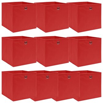 Opbergboxen 10 st 32x32x32 cm stof rood 1