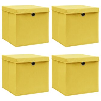 Opbergboxen met deksel 4 st 32x32x32 cm stof geel 1