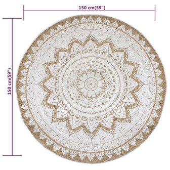 Tapijt met print rond 150 cm gevlochten jute 6