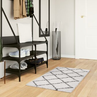 Vloerkleed PAMPLONA shaggy hoogpolig 60x110 cm cr&egrave;me en zwart 1