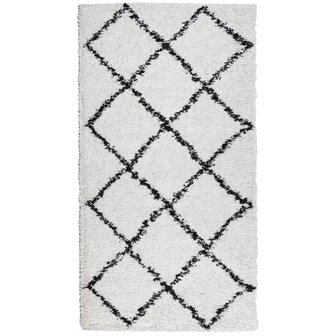 Vloerkleed PAMPLONA shaggy hoogpolig 60x110 cm cr&egrave;me en zwart 2