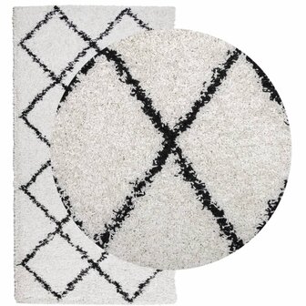 Vloerkleed PAMPLONA shaggy hoogpolig 60x110 cm cr&egrave;me en zwart 3