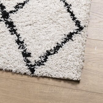 Vloerkleed PAMPLONA shaggy hoogpolig 60x110 cm cr&egrave;me en zwart 4