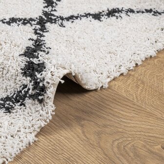 Vloerkleed PAMPLONA shaggy hoogpolig 60x110 cm cr&egrave;me en zwart 6