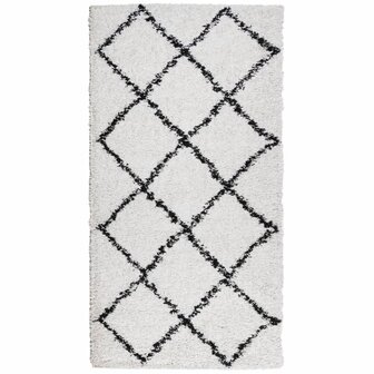 Vloerkleed PAMPLONA shaggy hoogpolig 80x150 cm cr&egrave;me en zwart 2