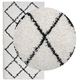 Vloerkleed PAMPLONA shaggy hoogpolig 80x150 cm cr&egrave;me en zwart 3