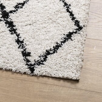 Vloerkleed PAMPLONA shaggy hoogpolig 80x150 cm cr&egrave;me en zwart 4