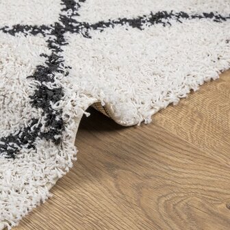 Vloerkleed PAMPLONA shaggy hoogpolig 80x150 cm cr&egrave;me en zwart 6