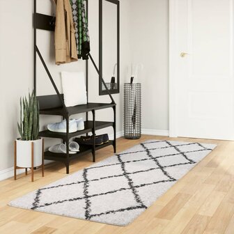 Vloerkleed shaggy hoogpolig modern 80x250 cm cr&egrave;me en zwart 1