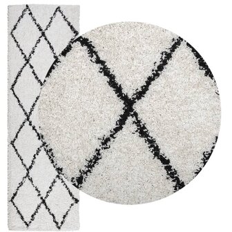 Vloerkleed shaggy hoogpolig modern 80x250 cm cr&egrave;me en zwart 3