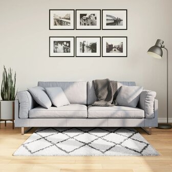 Vloerkleed PAMPLONA shaggy hoogpolig 120x120 cm cr&egrave;me en zwart 1