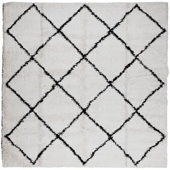 Vloerkleed PAMPLONA shaggy hoogpolig 120x120 cm cr&egrave;me en zwart 2