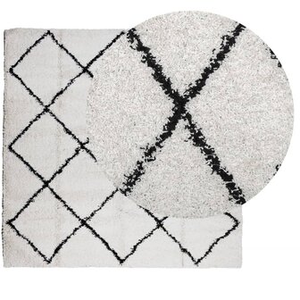 Vloerkleed PAMPLONA shaggy hoogpolig 120x120 cm cr&egrave;me en zwart 3
