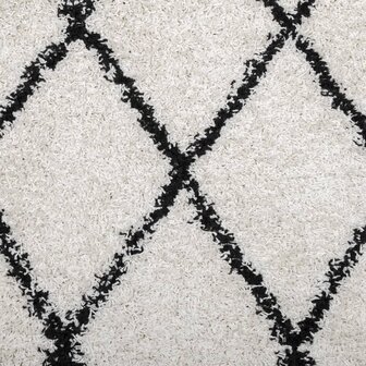 Vloerkleed PAMPLONA shaggy hoogpolig 120x120 cm cr&egrave;me en zwart 9