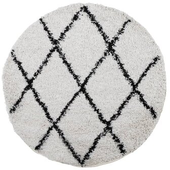 Vloerkleed PAMPLONA shaggy hoogpolig &Oslash; 80 cm cr&egrave;me en zwart 2