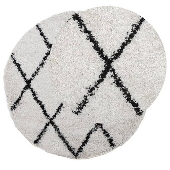Vloerkleed PAMPLONA shaggy hoogpolig &Oslash; 80 cm cr&egrave;me en zwart 3