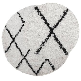 Vloerkleed shaggy hoogpolig modern &Oslash; 100 cm cr&egrave;mekleur en zwart 3