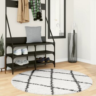 Vloerkleed PAMPLONA shaggy hoogpolig &Oslash; 120 cm cr&egrave;me en zwart 1