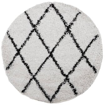 Vloerkleed PAMPLONA shaggy hoogpolig &Oslash; 120 cm cr&egrave;me en zwart 2