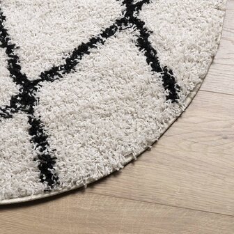 Vloerkleed PAMPLONA shaggy hoogpolig &Oslash; 120 cm cr&egrave;me en zwart 4