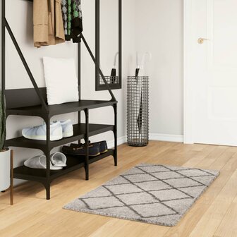 Vloerkleed shaggy hoogpolig modern 60x110 cm beige en antraciet 1