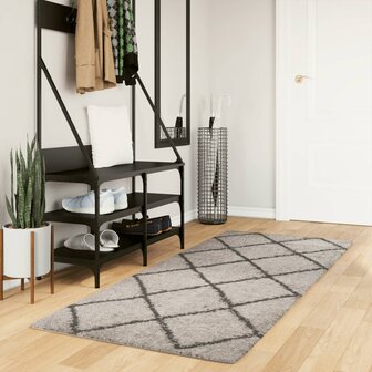 Vloerkleed PAMPLONA shaggy hoogpolig 80x200 cm beige antraciet 1