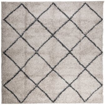 Vloerkleed PAMPLONA shaggy hoogpolig 120x120 cm beige antraciet 2