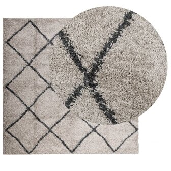 Vloerkleed PAMPLONA shaggy hoogpolig 120x120 cm beige antraciet 3