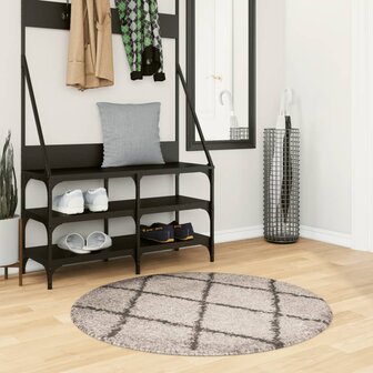 Vloerkleed PAMPLONA shaggy hoogpolig &Oslash; 100 cm beige antraciet 1