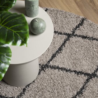 Vloerkleed PAMPLONA shaggy hoogpolig &Oslash; 100 cm beige antraciet 7