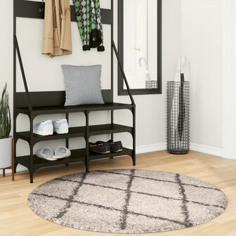 Vloerkleed PAMPLONA shaggy hoogpolig &Oslash; 120 cm beige antraciet 1