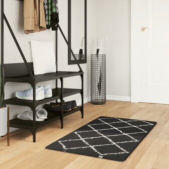 Vloerkleed PAMPLONA shaggy hoogpolig 60x110 cm cr&egrave;me en zwart 1