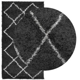 Vloerkleed PAMPLONA shaggy hoogpolig 60x110 cm cr&egrave;me en zwart 3
