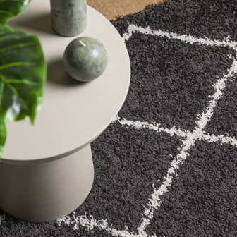 Vloerkleed PAMPLONA shaggy hoogpolig 60x110 cm cr&egrave;me en zwart 7
