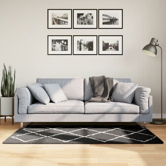 Vloerkleed PAMPLONA shaggy hoogpolig 80x150 cm zwart en cr&egrave;me 1