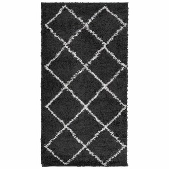 Vloerkleed PAMPLONA shaggy hoogpolig 80x150 cm zwart en cr&egrave;me 2