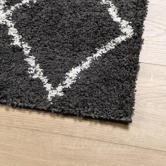Vloerkleed PAMPLONA shaggy hoogpolig 80x150 cm zwart en cr&egrave;me 4
